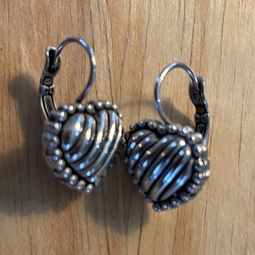 Bundle 3 for $12.  Silver Toned Textured Heart Drop Earrings